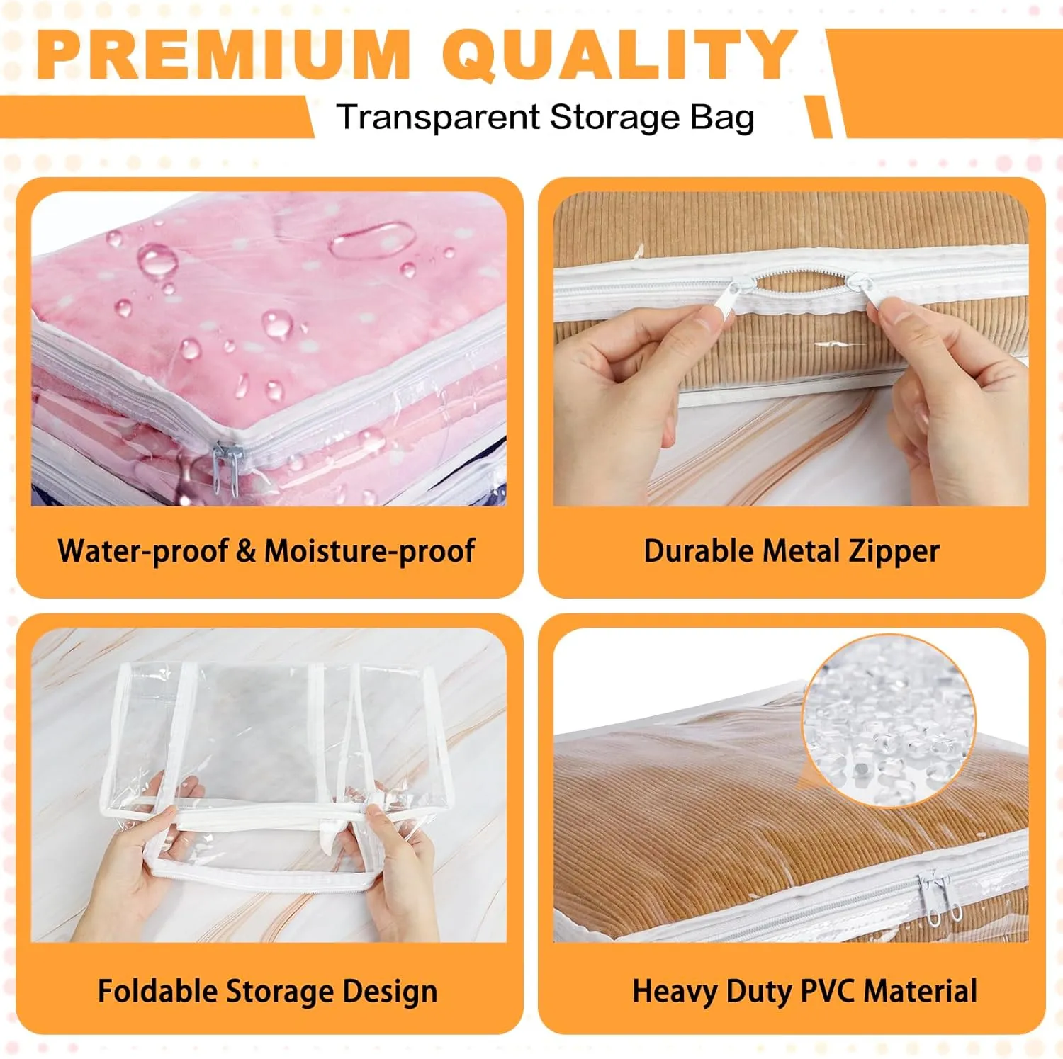 Clear Zippered Storage Bags Plastic Sweater Storage Bags with Zipper 6 Packs Clothing Organizer for Blankets Linen Sweater Bed Sheet Quilt Clothes Pillow (15.7 x 13.8 x 3.9 Inch)