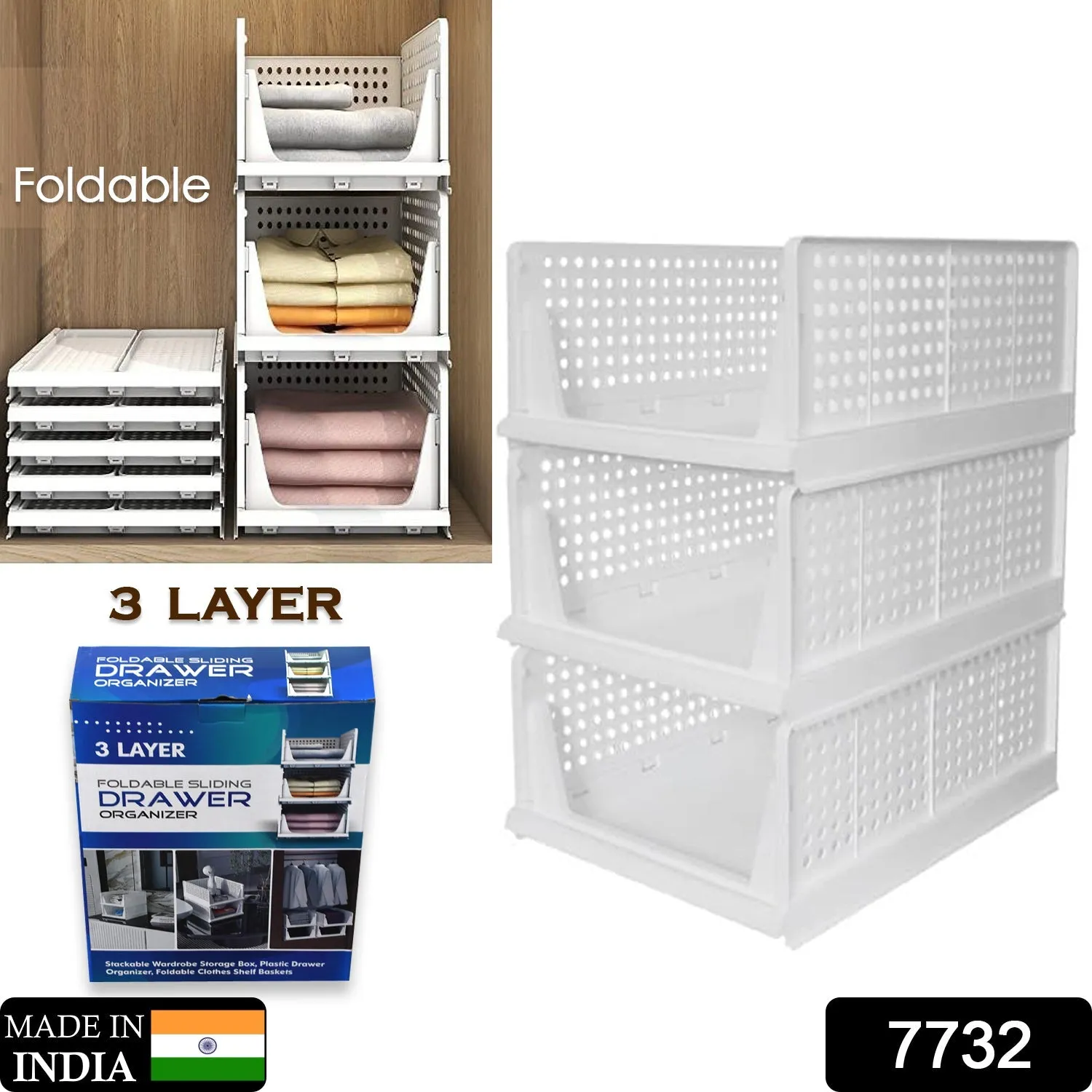 Clothes, Organizer Organizer Fully equipped Multi and Dual-purpose Drawer for for for Clothes Closet Drawer Stackable Cupboard Plastic Organizer Clothes 3 Organizer Layer Foldable Purpose Wardrobe