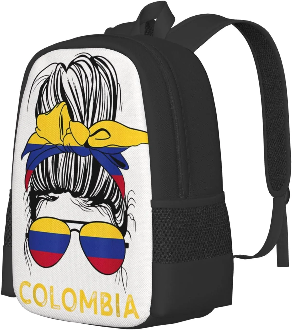 Colombian Women Messy Hair Sunglasses Colombia Flag Casual Backpack Large Capacity Backpacks 15 Inch Laptop Back Pack Travel Rucksack Daypack Commuter Bags with Adjustable Strap for Camping