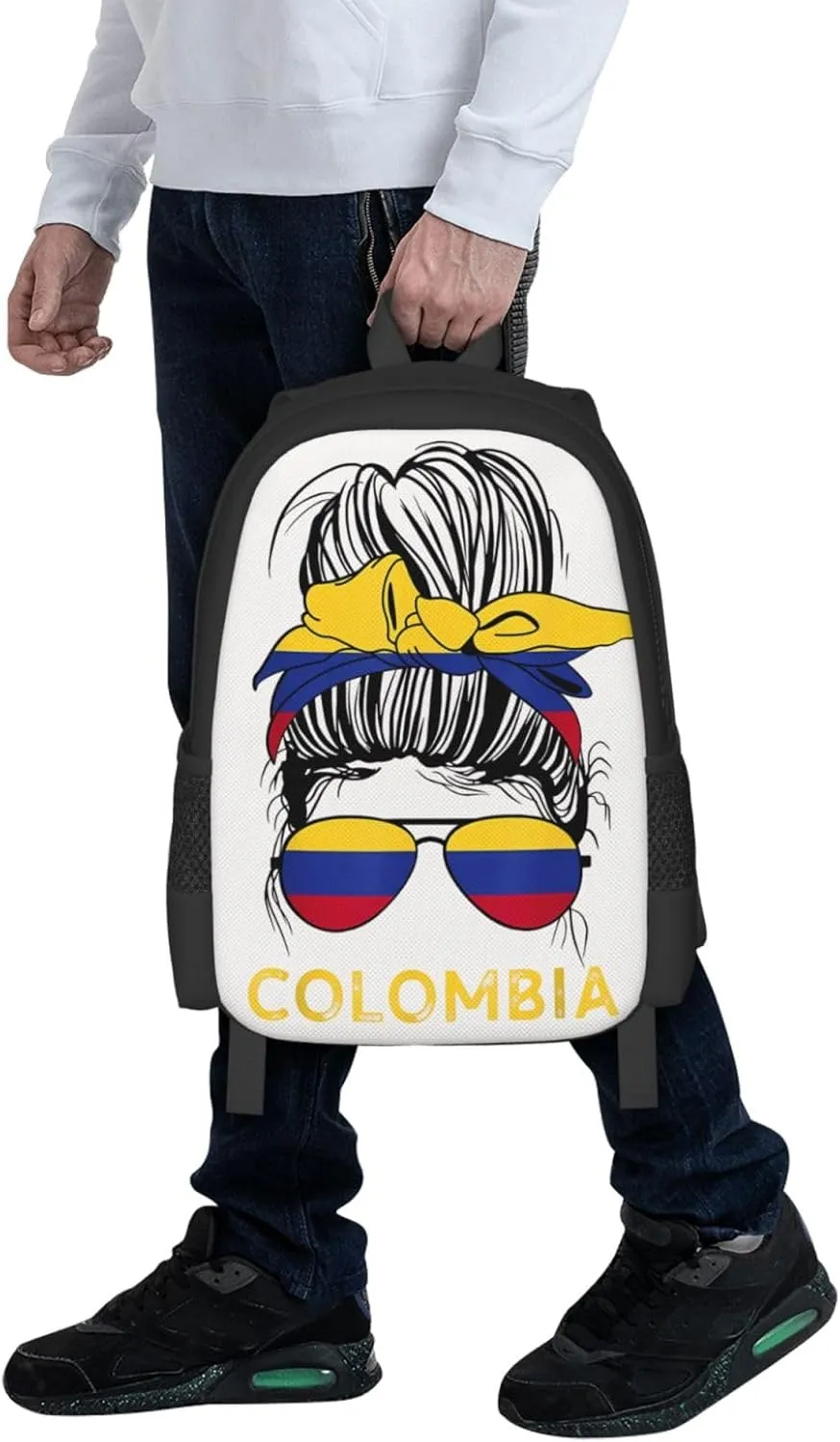Colombian Women Messy Hair Sunglasses Colombia Flag Casual Backpack Large Capacity Backpacks 15 Inch Laptop Back Pack Travel Rucksack Daypack Commuter Bags with Adjustable Strap for Camping