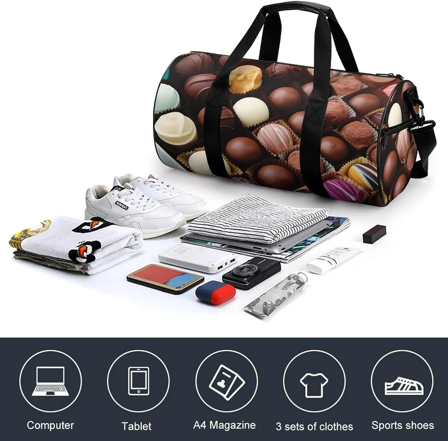 Color Chocolate Gym Bag Small Travel Duffle Bag with Compartment Carry On Weekender Bag for Women Men