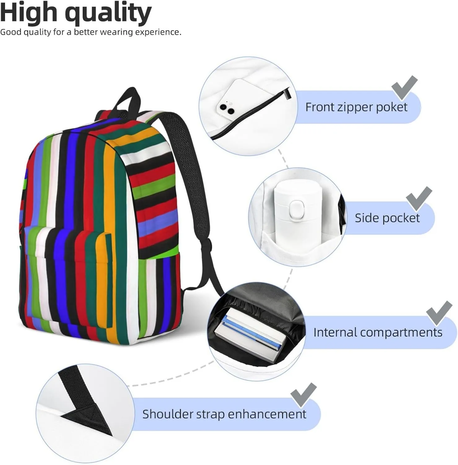 Colored Stripes print Duffel Bag, Lightweight Duffel Bag, Casual Backpack, 17.7 x 6.3 x 12.2 inches