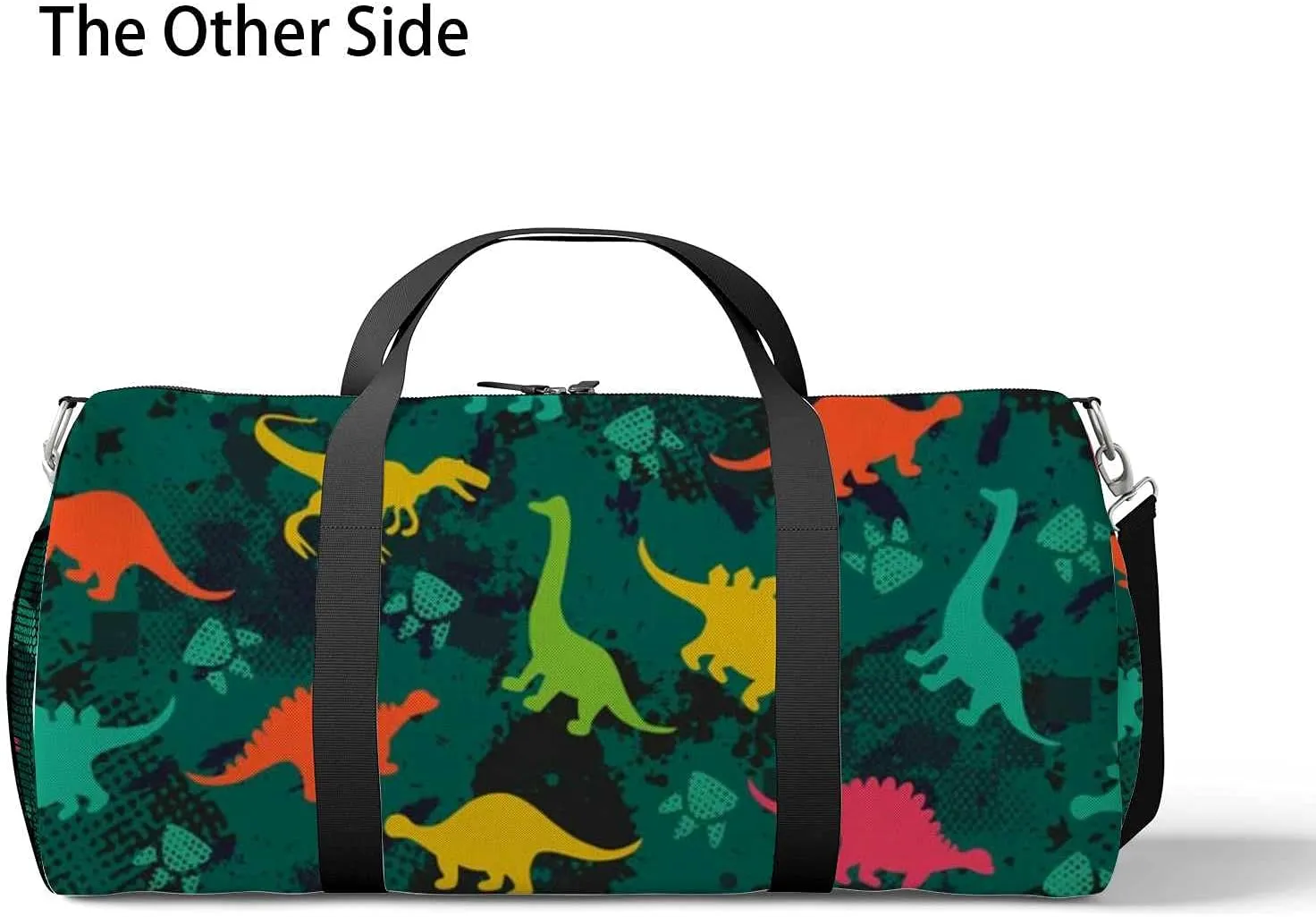 Colorful Dinosaurs Footprint Sports Duffel Bag Travel Gym Tote Bags Lightweight Durable Shoulder Strap Waterproof Polyester Outside Mesh Pocket Overnight Trip Duffel Bag for Women Men