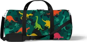 Colorful Dinosaurs Footprint Sports Duffel Bag Travel Gym Tote Bags Lightweight Durable Shoulder Strap Waterproof Polyester Outside Mesh Pocket Overnight Trip Duffel Bag for Women Men