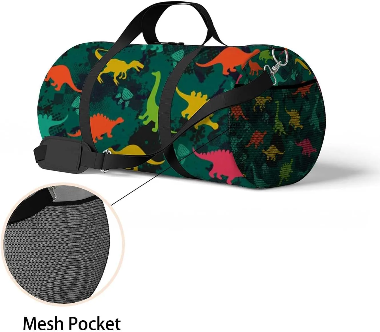 Colorful Dinosaurs Footprint Sports Duffel Bag Travel Gym Tote Bags Lightweight Durable Shoulder Strap Waterproof Polyester Outside Mesh Pocket Overnight Trip Duffel Bag for Women Men