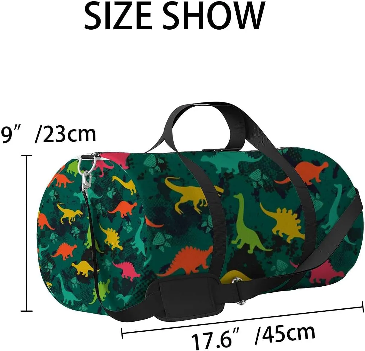 Colorful Dinosaurs Footprint Sports Duffel Bag Travel Gym Tote Bags Lightweight Durable Shoulder Strap Waterproof Polyester Outside Mesh Pocket Overnight Trip Duffel Bag for Women Men