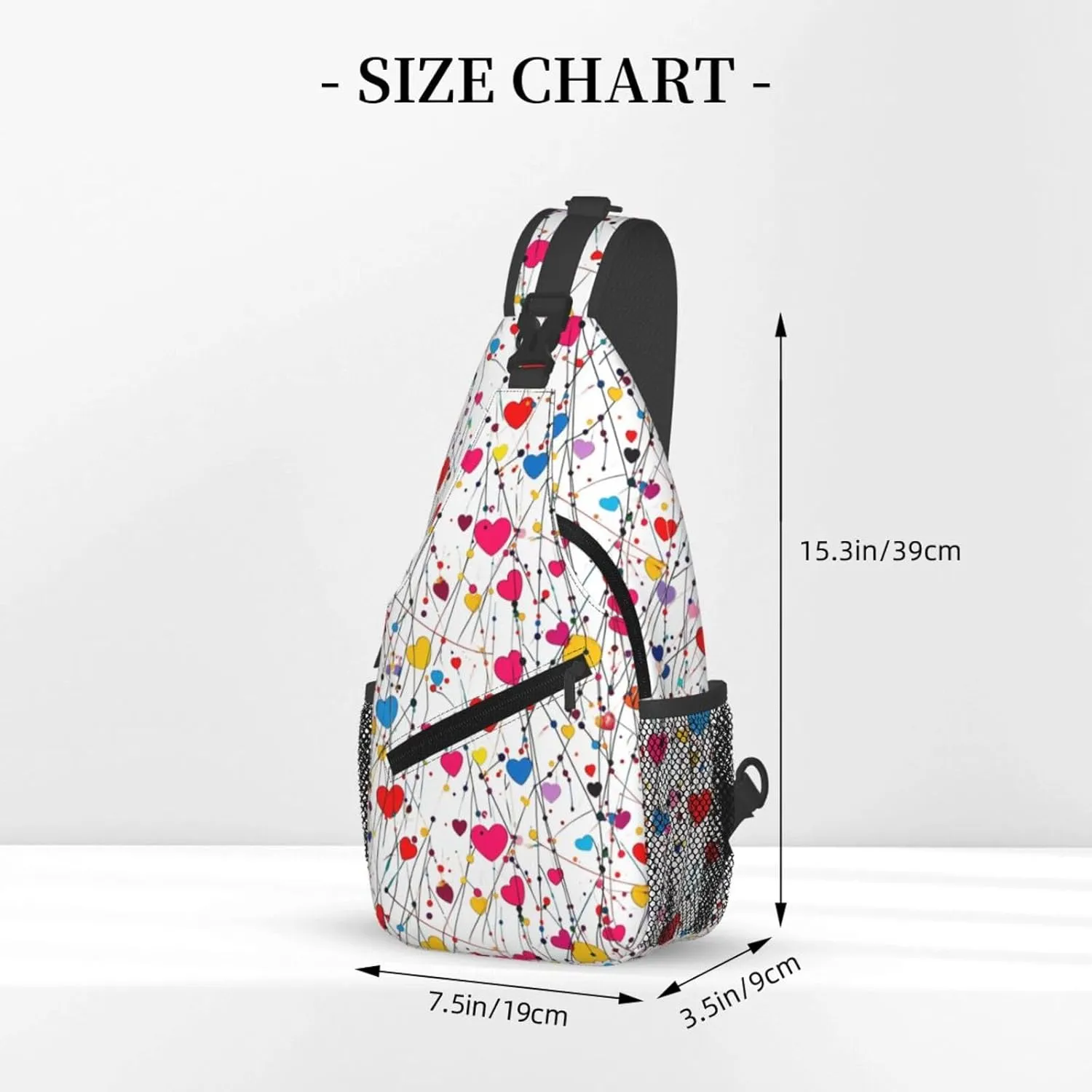 Colorful Hearts Crossbody Sling Bag For Women Men Adjustable Valentines Day Chest Bag Shoulder Bag Sling Backpack Daypack For Sport Travel Hiking