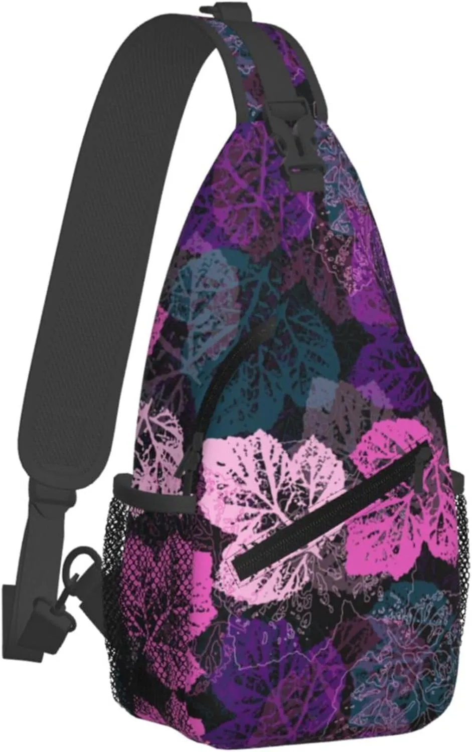 Colorful Leaves Pattern Sling Backpack Crossbody Bag, Chest Bag Daypack for Outdoors Hiking Traveling