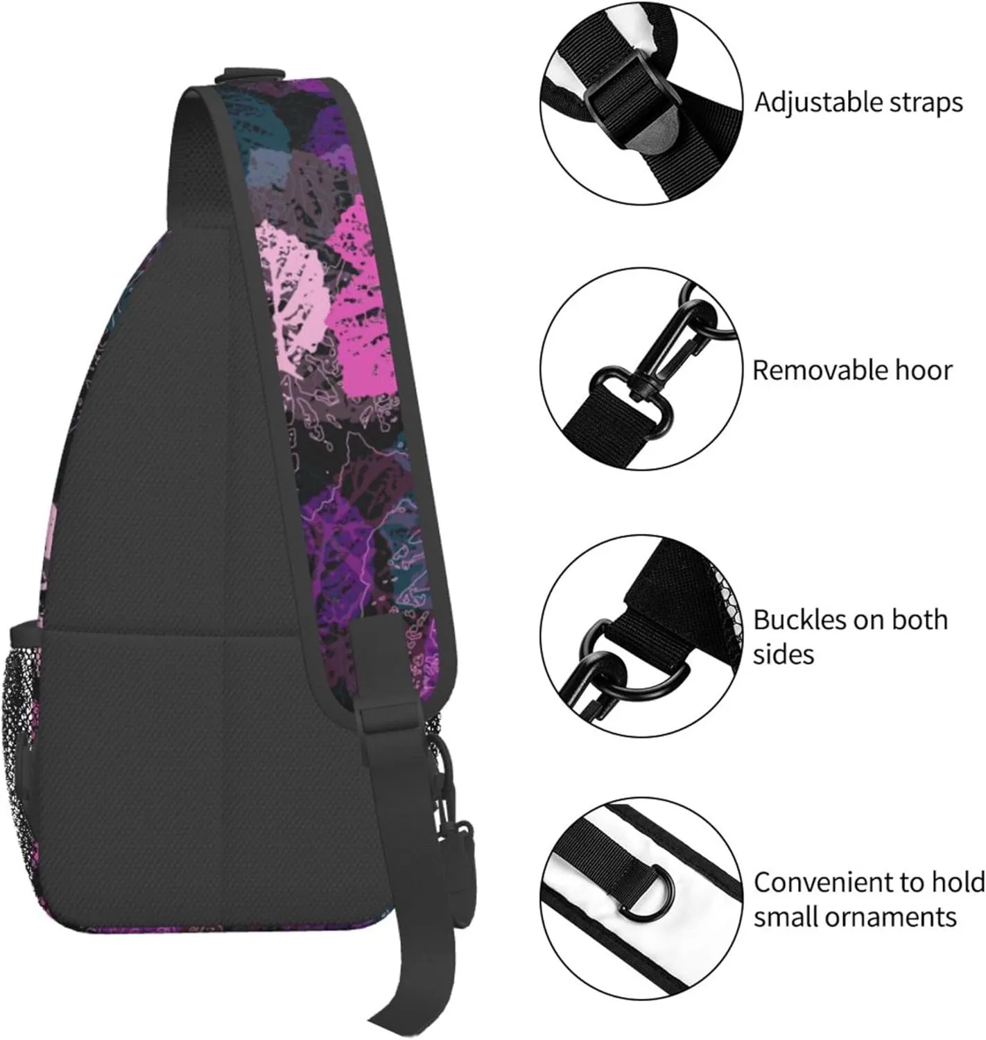 Colorful Leaves Pattern Sling Backpack Crossbody Bag, Chest Bag Daypack for Outdoors Hiking Traveling