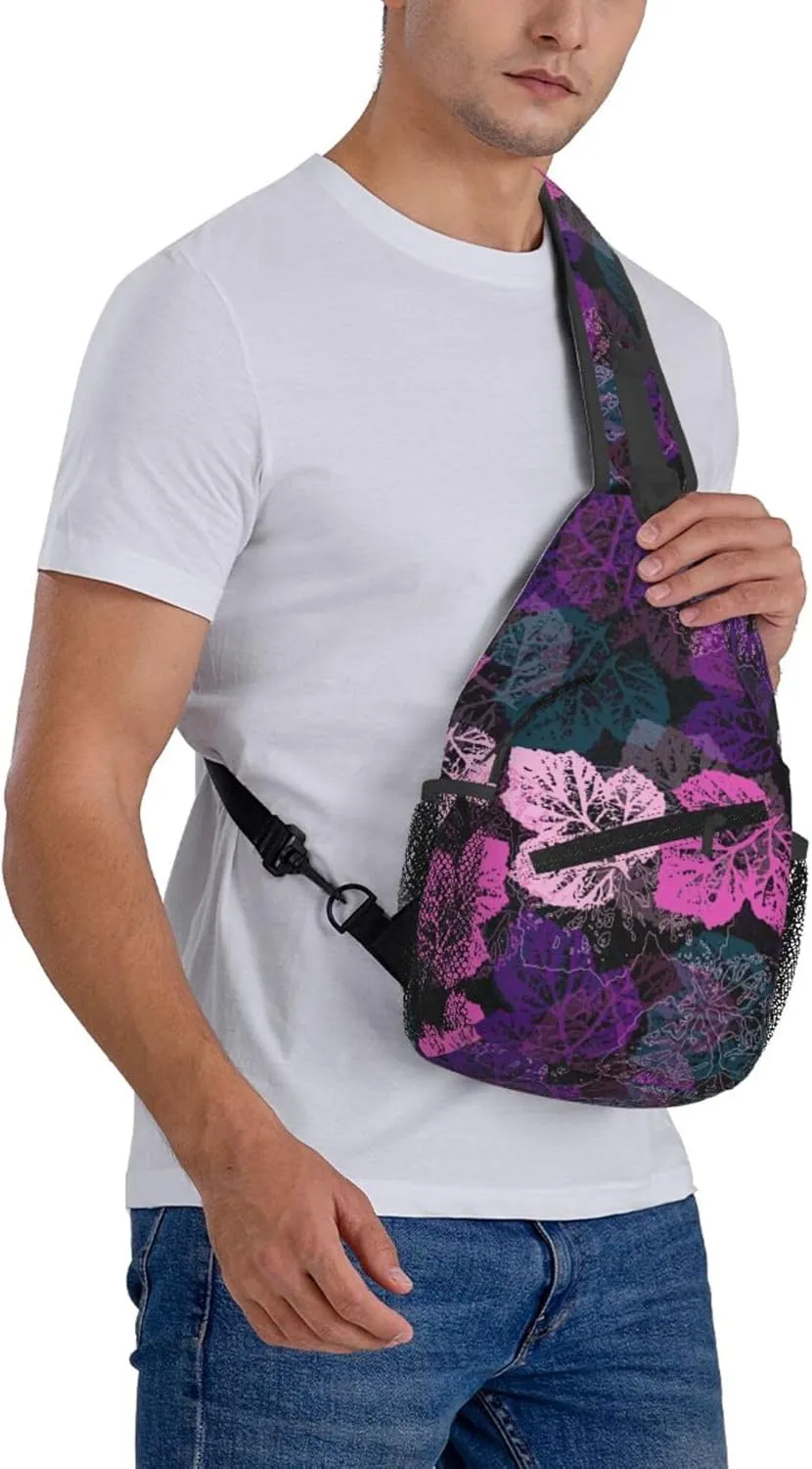 Colorful Leaves Pattern Sling Backpack Crossbody Bag, Chest Bag Daypack for Outdoors Hiking Traveling