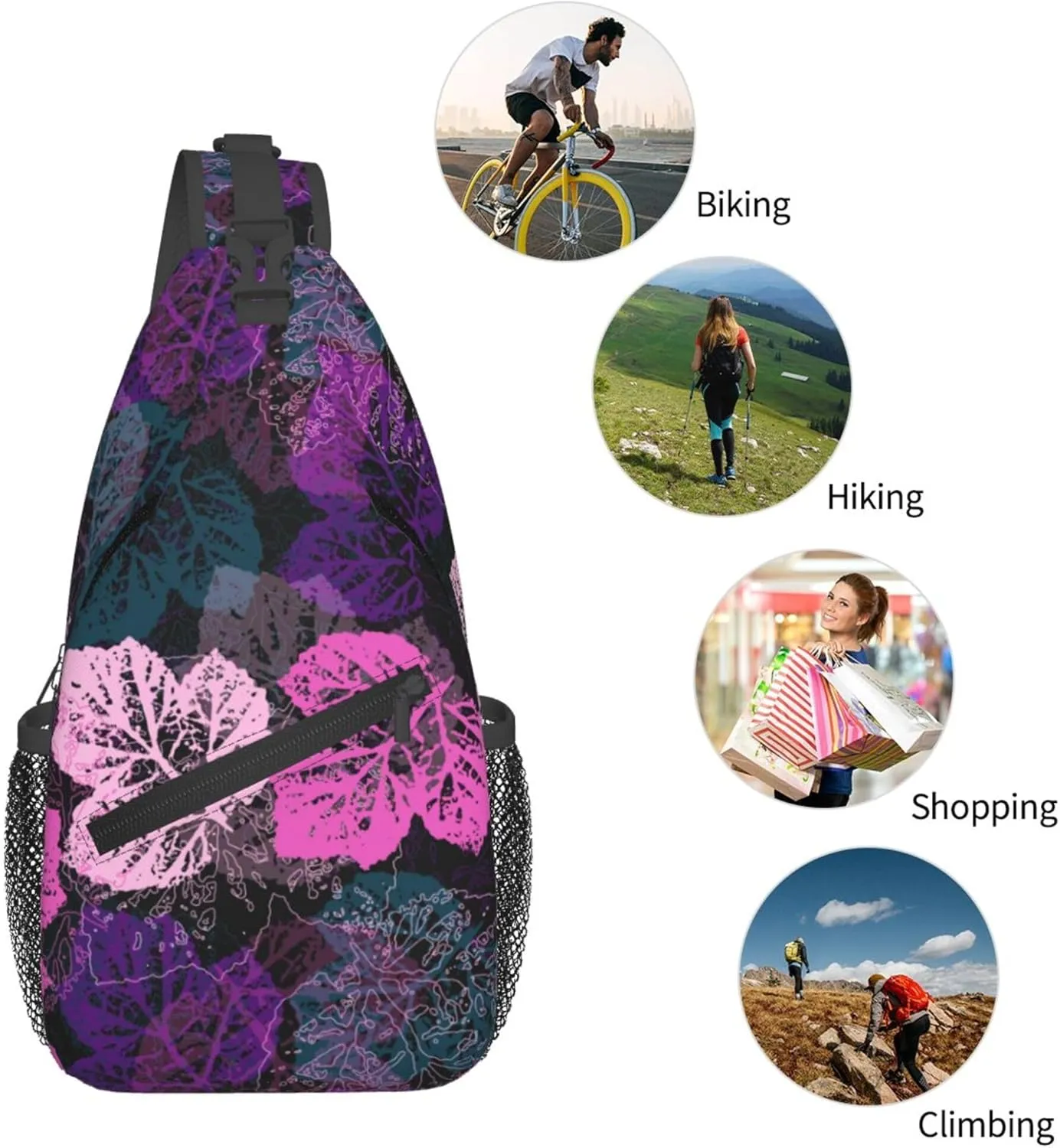 Colorful Leaves Pattern Sling Backpack Crossbody Bag, Chest Bag Daypack for Outdoors Hiking Traveling