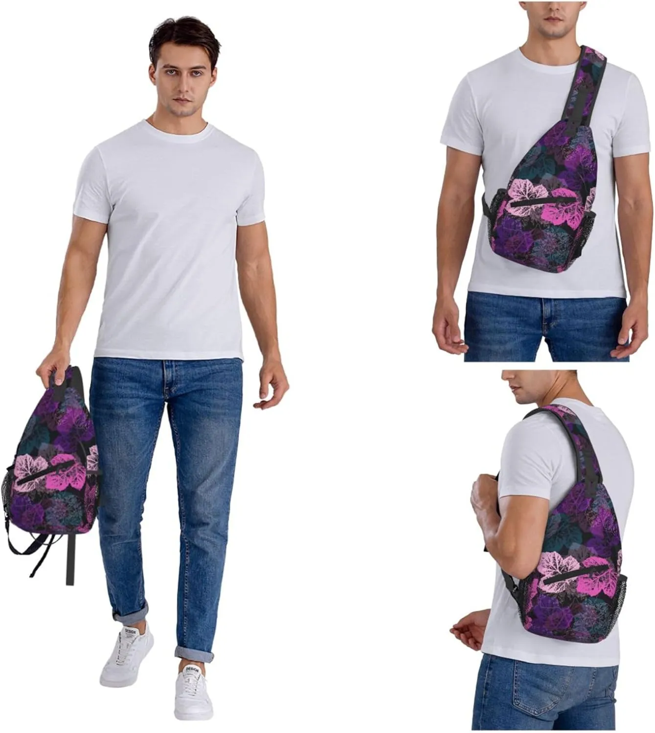 Colorful Leaves Pattern Sling Backpack Crossbody Bag, Chest Bag Daypack for Outdoors Hiking Traveling