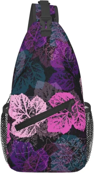 Colorful Leaves Pattern Sling Backpack Crossbody Bag, Chest Bag Daypack for Outdoors Hiking Traveling
