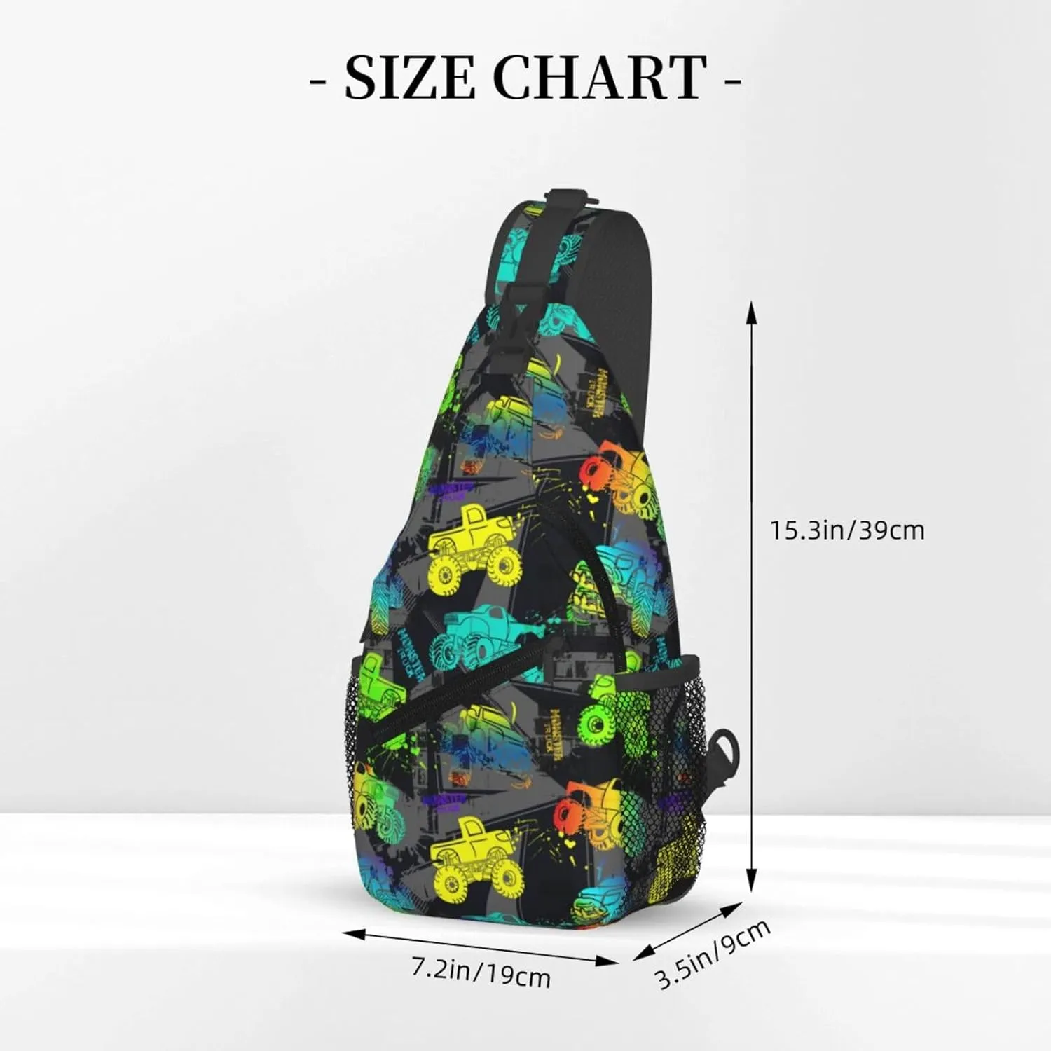 Colorful Monster Trucks Chest Sling Bag Crossbody Shoulder Backpack Bag Gym Cycling Daypack Travel Hiking Cross Bag