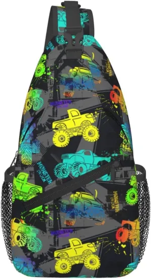 Colorful Monster Trucks Chest Sling Bag Crossbody Shoulder Backpack Bag Gym Cycling Daypack Travel Hiking Cross Bag