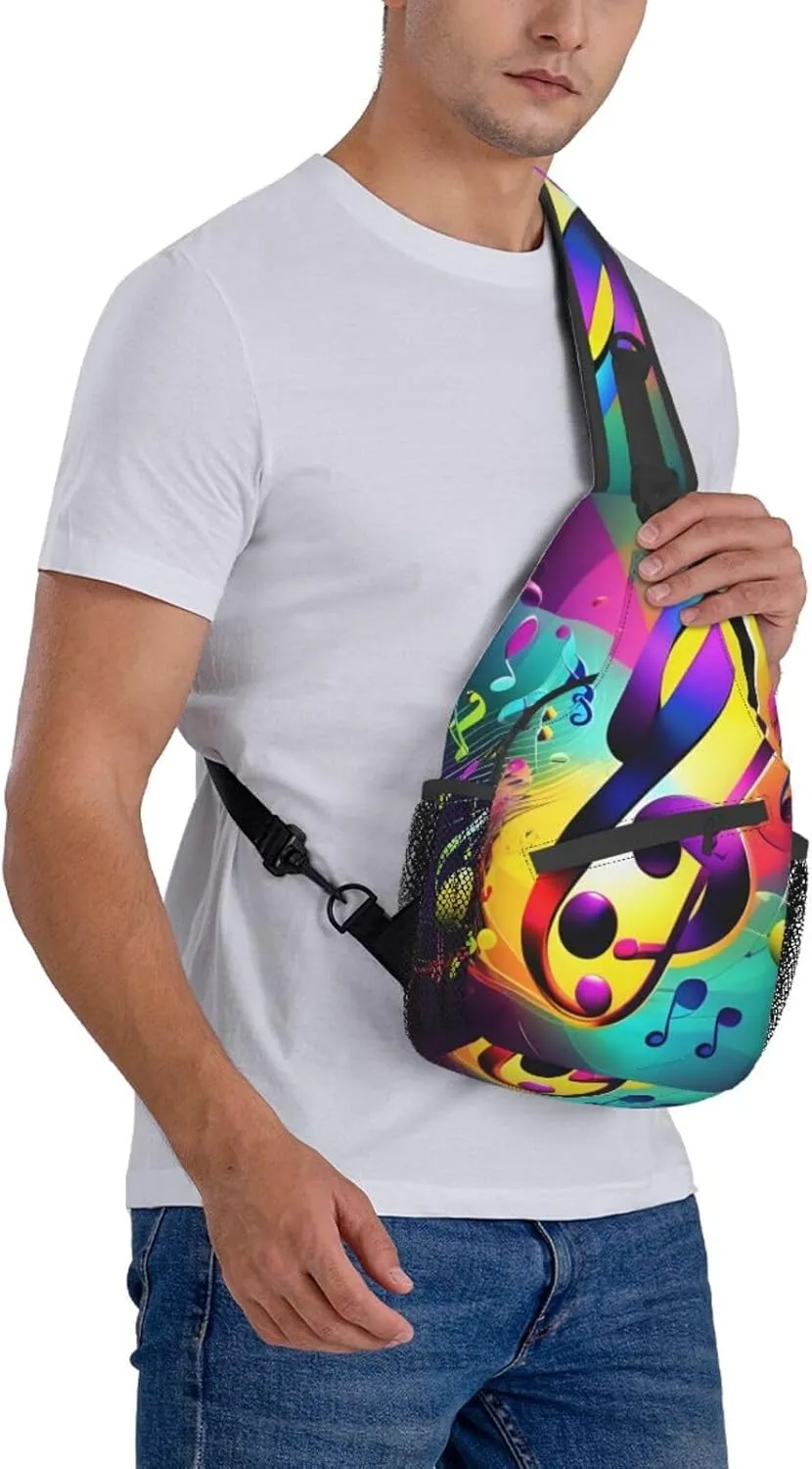 Colorful Musical Notes Unisex Casual Diagonal Chest Bag,Multipurpose Crossbody Shoulder Bag Travel Hiking Daypack