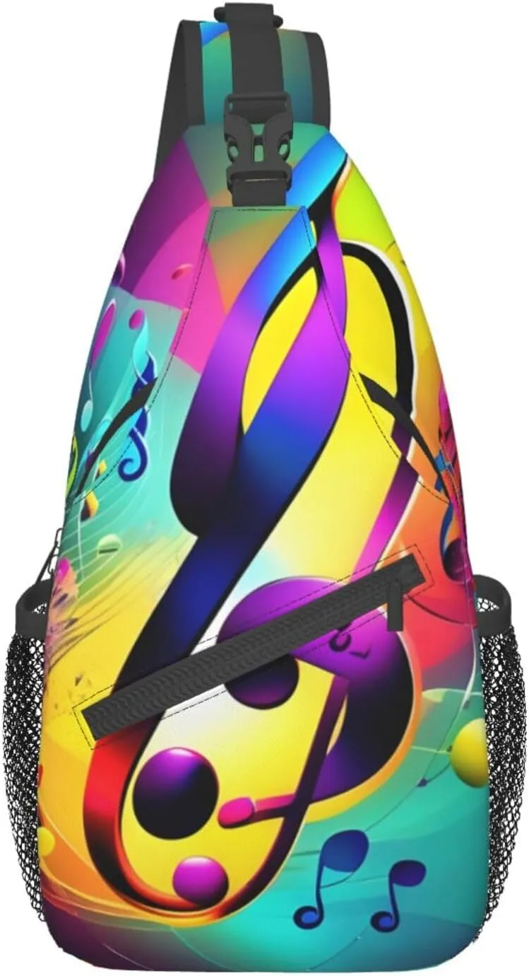 Colorful Musical Notes Unisex Casual Diagonal Chest Bag,Multipurpose Crossbody Shoulder Bag Travel Hiking Daypack