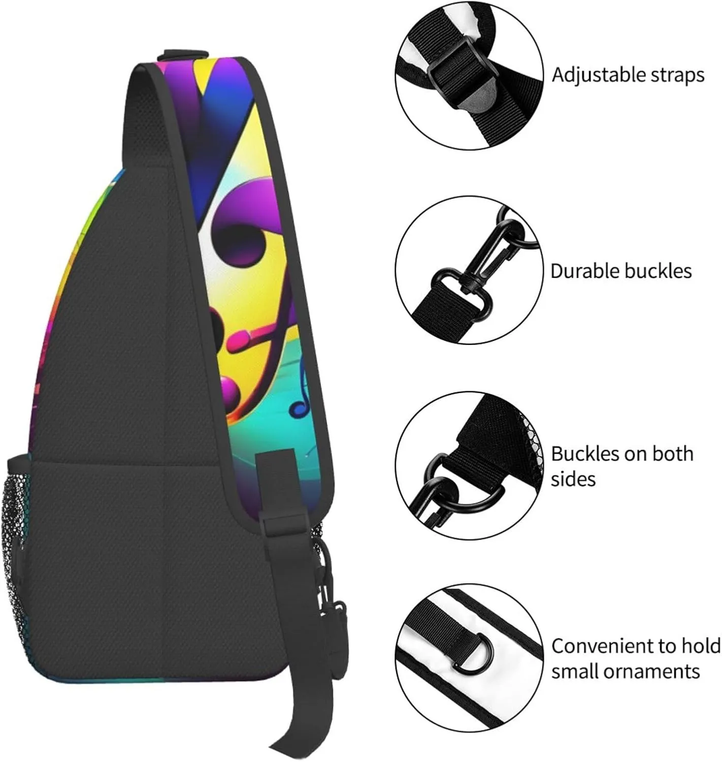 Colorful Musical Notes Unisex Casual Diagonal Chest Bag,Multipurpose Crossbody Shoulder Bag Travel Hiking Daypack