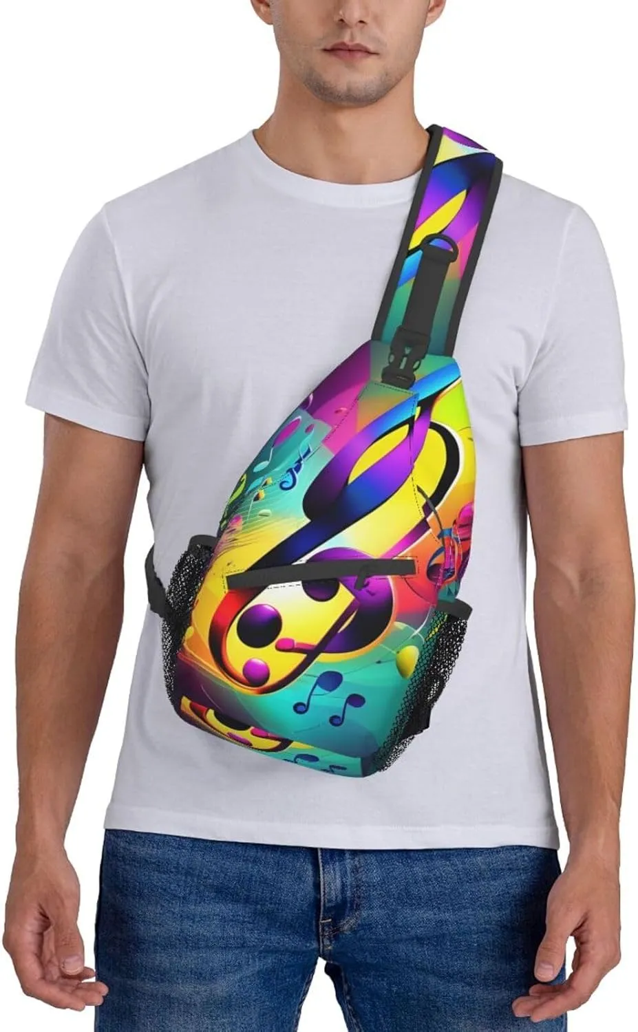 Colorful Musical Notes Unisex Casual Diagonal Chest Bag,Multipurpose Crossbody Shoulder Bag Travel Hiking Daypack