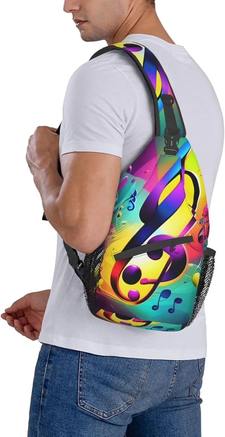 Colorful Musical Notes Unisex Casual Diagonal Chest Bag,Multipurpose Crossbody Shoulder Bag Travel Hiking Daypack