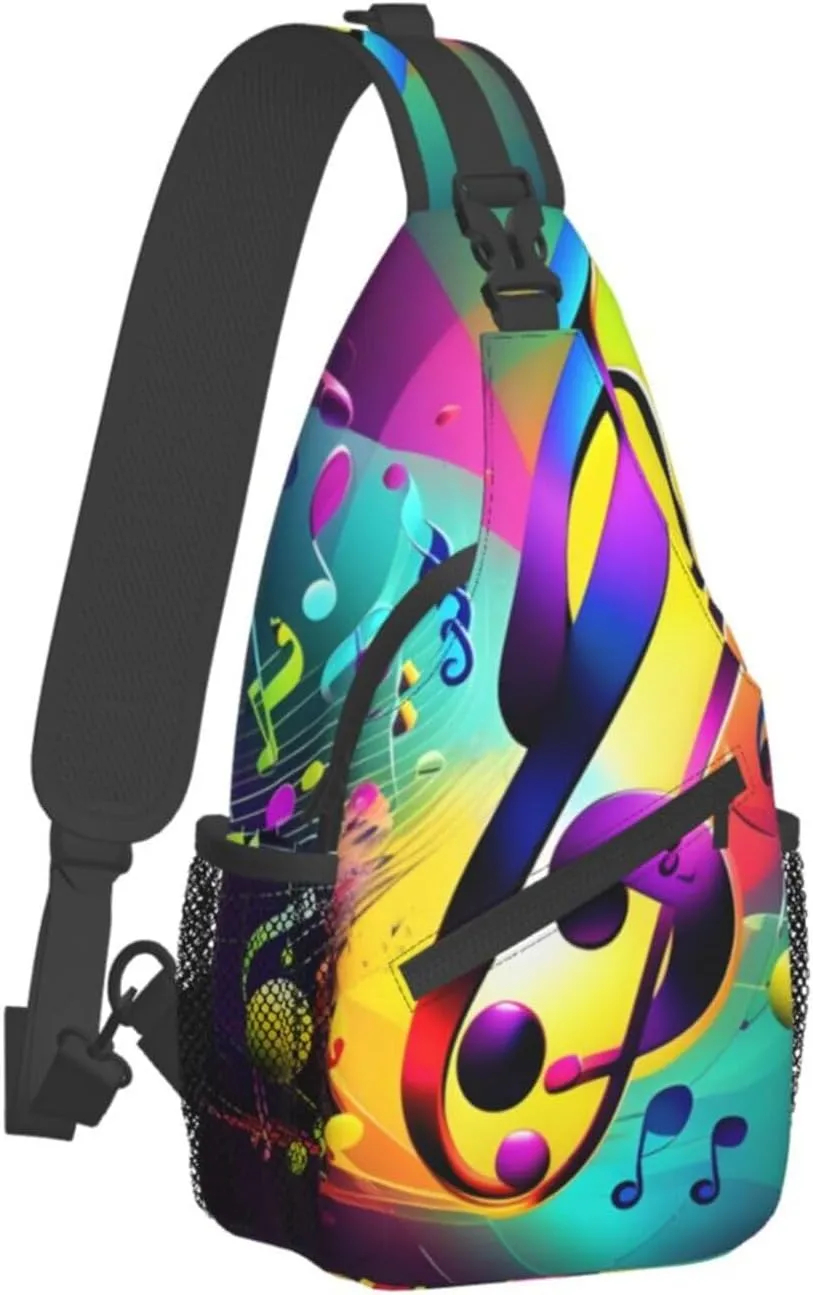 Colorful Musical Notes Unisex Casual Diagonal Chest Bag,Multipurpose Crossbody Shoulder Bag Travel Hiking Daypack