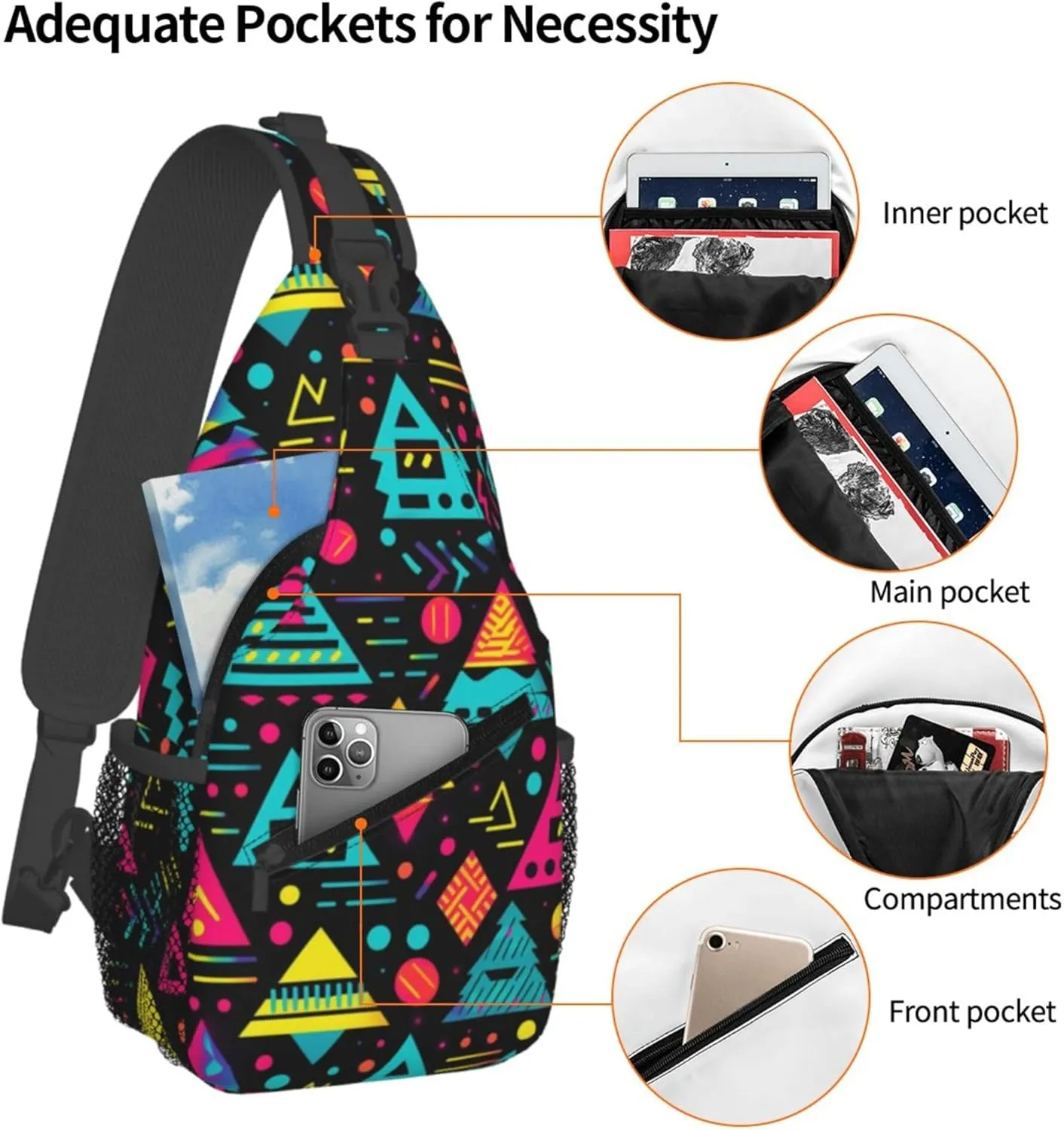 Colorful Pattern Sling Backpack Crossbody Bag, Chest Bag Daypack for Outdoors Hiking Traveling