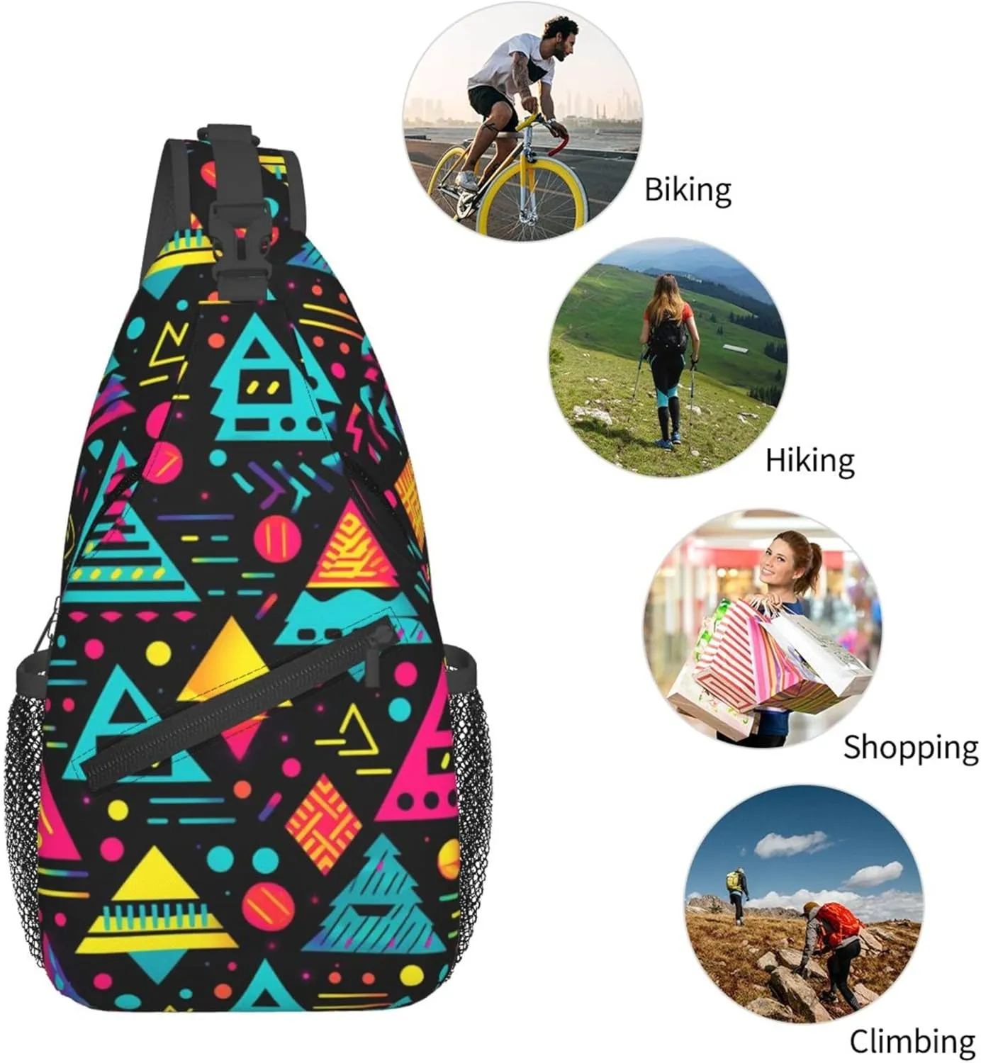 Colorful Pattern Sling Backpack Crossbody Bag, Chest Bag Daypack for Outdoors Hiking Traveling