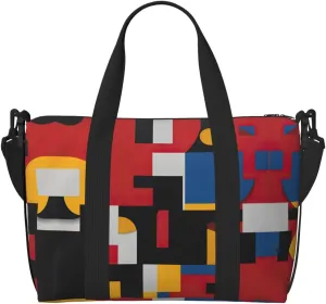 Composition In Red Yellow Blue And Black Print Portable Travel Duffel Bag,Ideal For Business And Private Travel