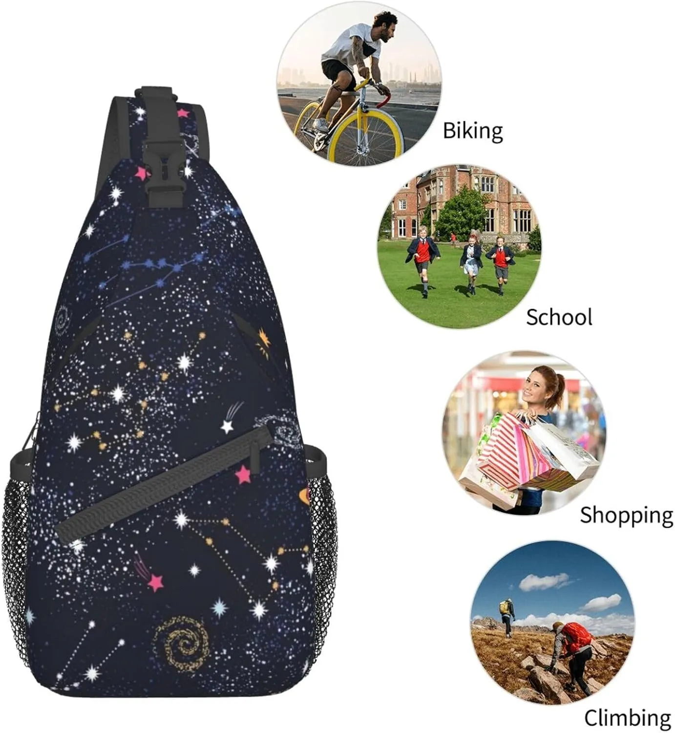 Constellation Star Clusters Galaxies Unisex Casual Diagonal Chest Bag,Multipurpose Crossbody Shoulder Bag Travel Hiking Daypack