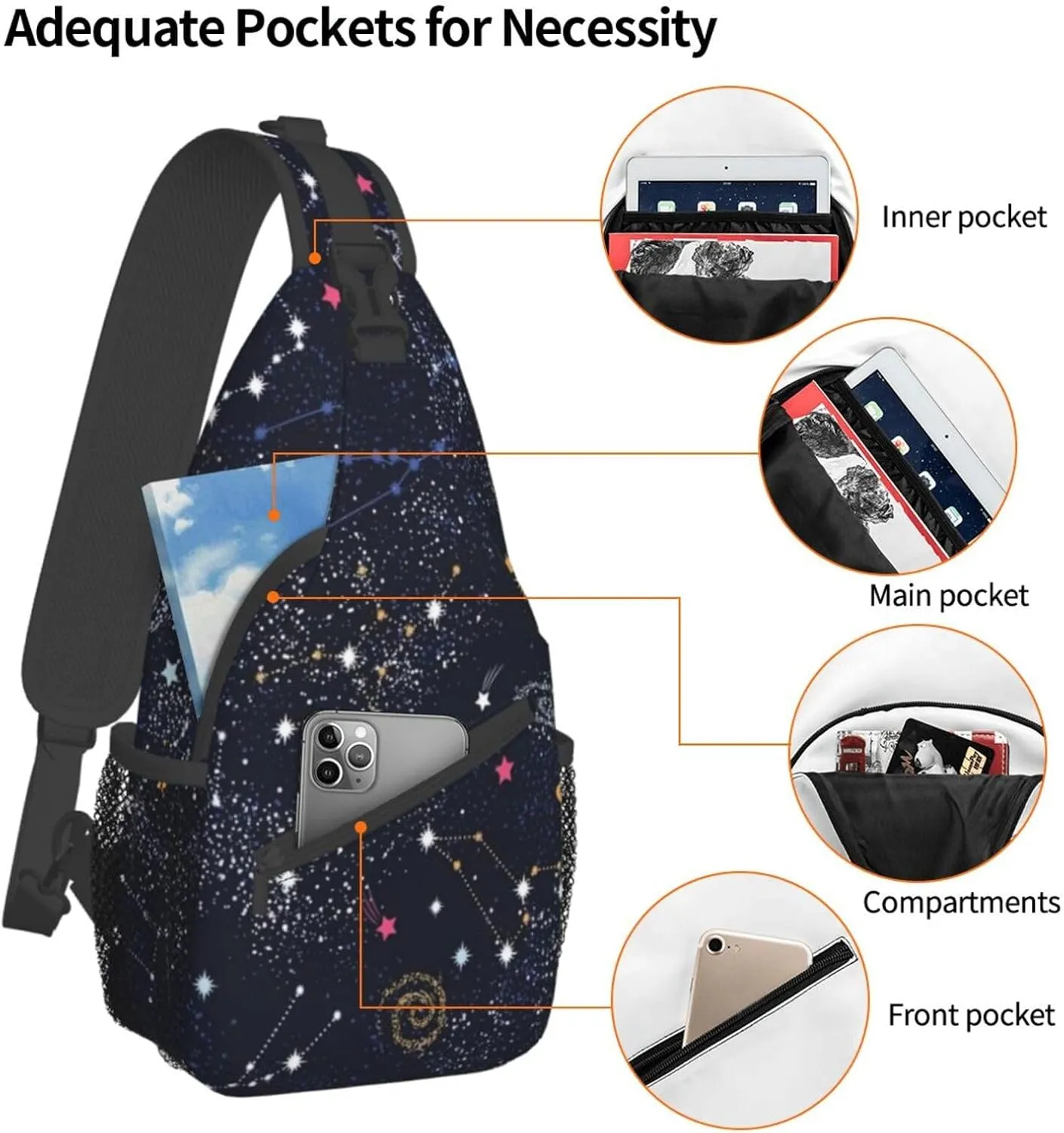 Constellation Star Clusters Galaxies Unisex Casual Diagonal Chest Bag,Multipurpose Crossbody Shoulder Bag Travel Hiking Daypack
