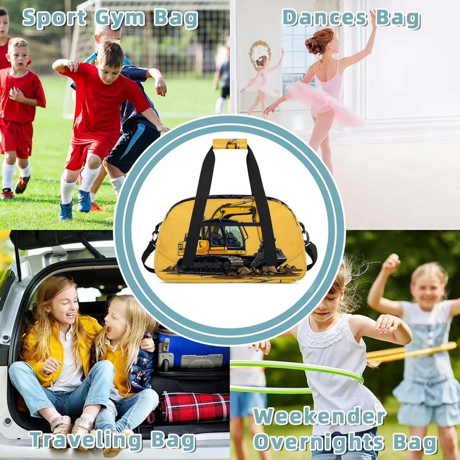 Construction Excavator Bulldozer Construction Vehicle Small Gym Bag 18 inch Carry On Duffel Bag for Weekender Travel Sports Workout Yoga Gymnastics Dance Ballet