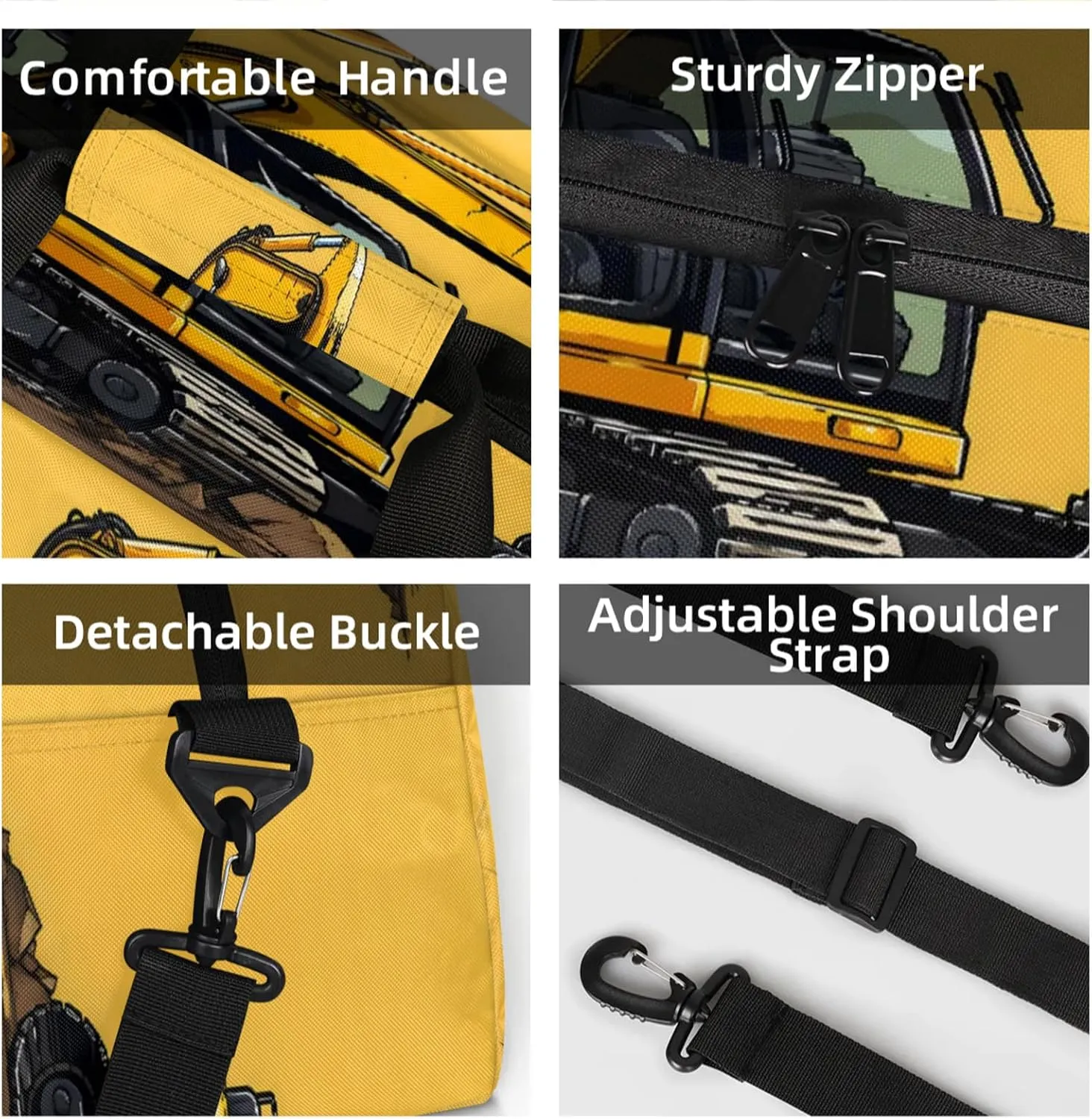 Construction Excavator Bulldozer Construction Vehicle Small Gym Bag 18 inch Carry On Duffel Bag for Weekender Travel Sports Workout Yoga Gymnastics Dance Ballet