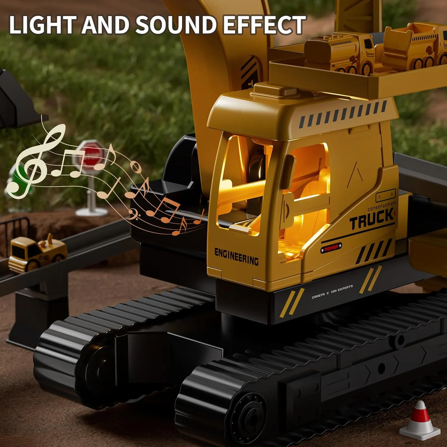 Construction Trucks Cars Toys for Toddlers, Kids Engineering Digger Race Tracks, Excavator Crane Boy Toys for 3-5 Year Old, Birthday Gifts for Kids Age 3 4 5 6 Year Old Boy