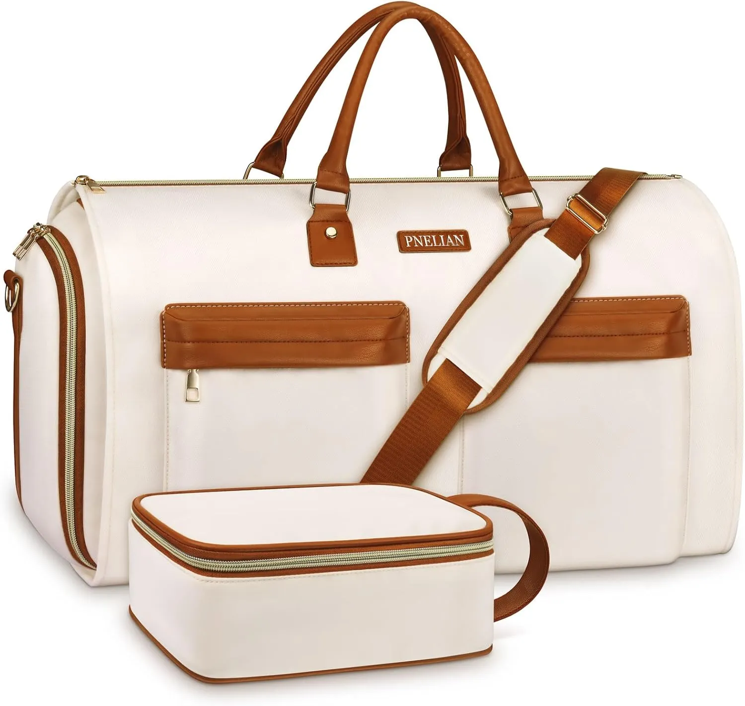 Convertible Garment Bag, 60L Carry On Garment Bags with Packing Cube, Large Garment Duffel Bag for Men Women, 2 in 1 Hanging Suitcase Suit Travel Duffel Overnight Bags 2pcs Set, Beige