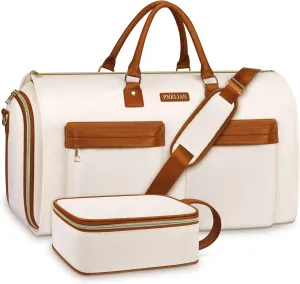Convertible Garment Bag, 60L Carry On Garment Bags with Packing Cube, Large Garment Duffel Bag for Men Women, 2 in 1 Hanging Suitcase Suit Travel Duffel Overnight Bags 2pcs Set, Beige