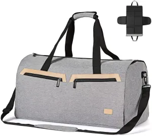 Convertible Garment Bag for Men - Carry On Garment Duffel Bag for Travel - FoldableTravel Garment Bag for Women - Grey