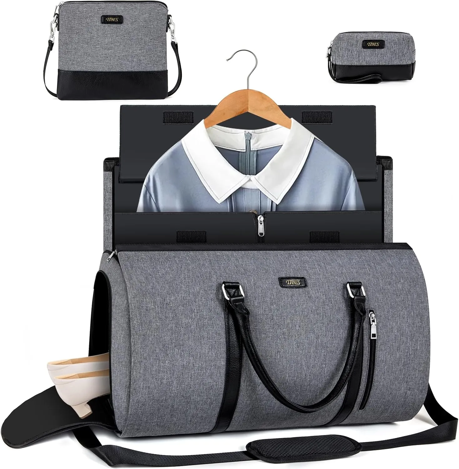 Convertible Garment Duffel Bag for Travel - Carry On Garment Bags With Toiletry Bag Large Weekender Bag for Men Women 2 in 1 Hanging Suitcase Suit Travel Duffel Overnight Bags 4pcs Set