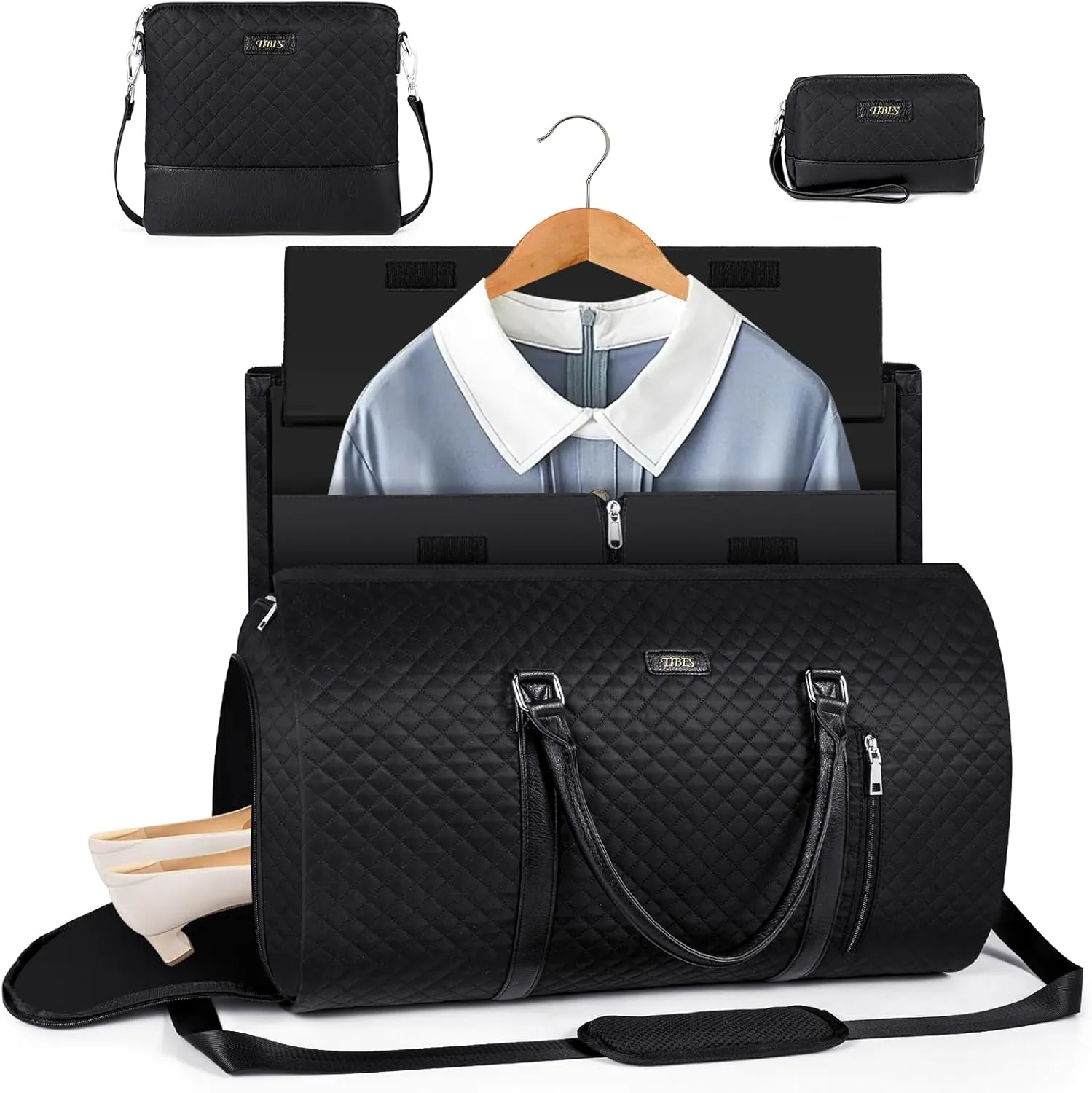 Convertible Garment Duffel Bag for Travel - Carry On Garment Bags With Toiletry Bag Large Weekender Bag for Men Women 2 in 1 Hanging Suitcase Suit Travel Duffel Overnight Bags 4pcs Set