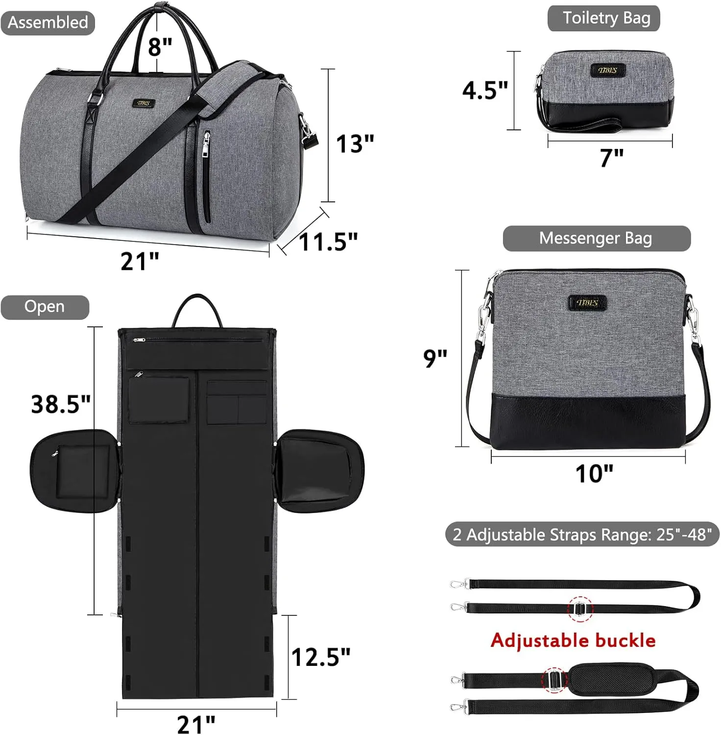 Convertible Garment Duffel Bag for Travel - Carry On Garment Bags With Toiletry Bag Large Weekender Bag for Men Women 2 in 1 Hanging Suitcase Suit Travel Duffel Overnight Bags 4pcs Set