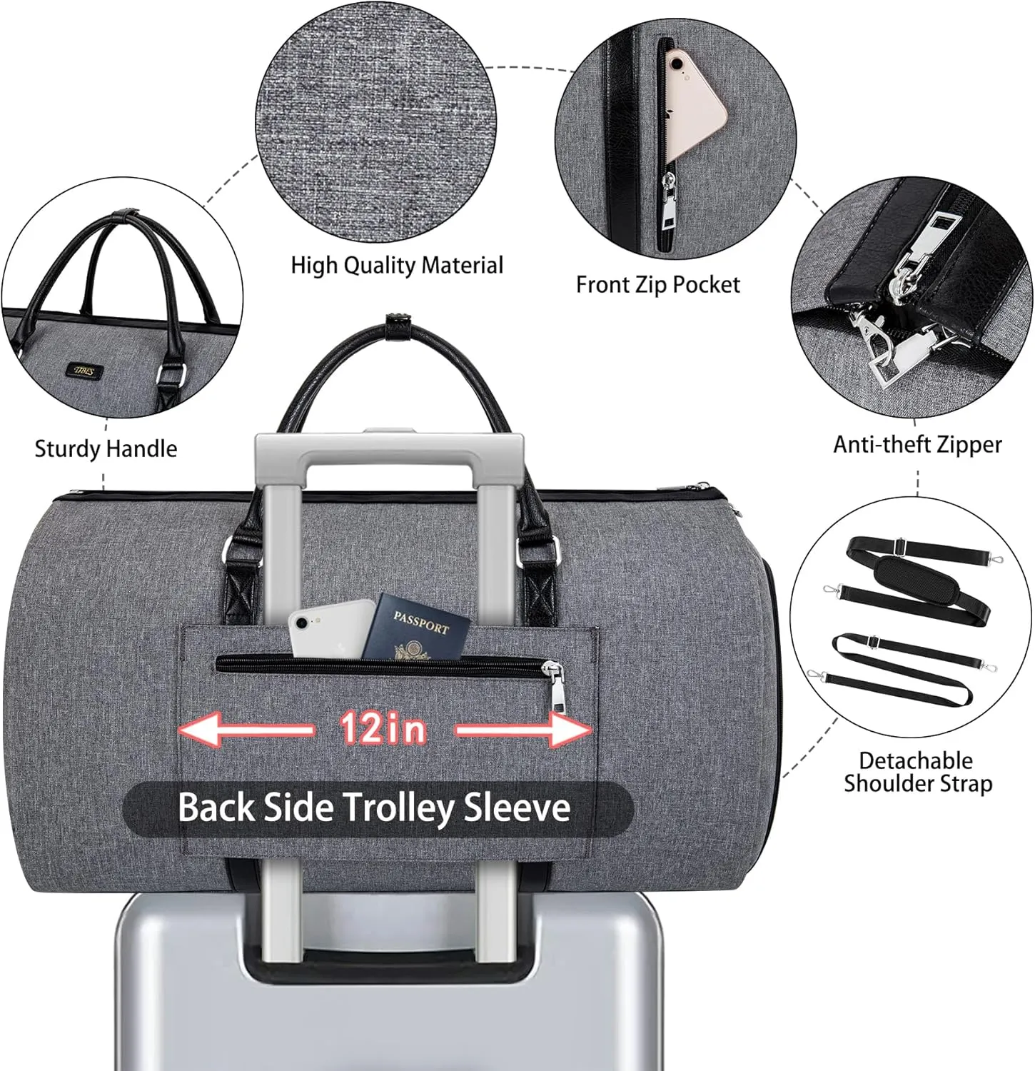 Convertible Garment Duffel Bag for Travel - Carry On Garment Bags With Toiletry Bag Large Weekender Bag for Men Women 2 in 1 Hanging Suitcase Suit Travel Duffel Overnight Bags 4pcs Set