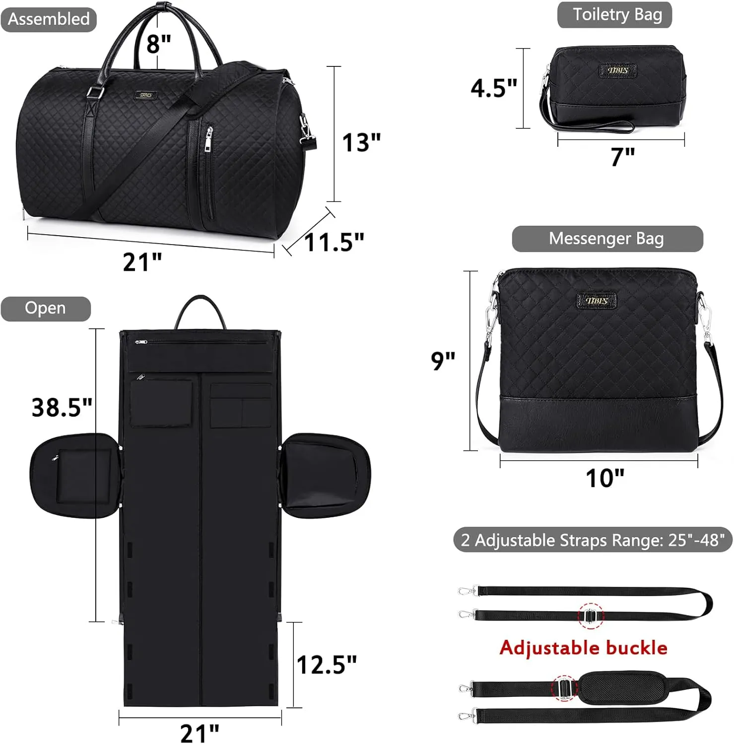 Convertible Garment Duffel Bag for Travel - Carry On Garment Bags With Toiletry Bag Large Weekender Bag for Men Women 2 in 1 Hanging Suitcase Suit Travel Duffel Overnight Bags 4pcs Set