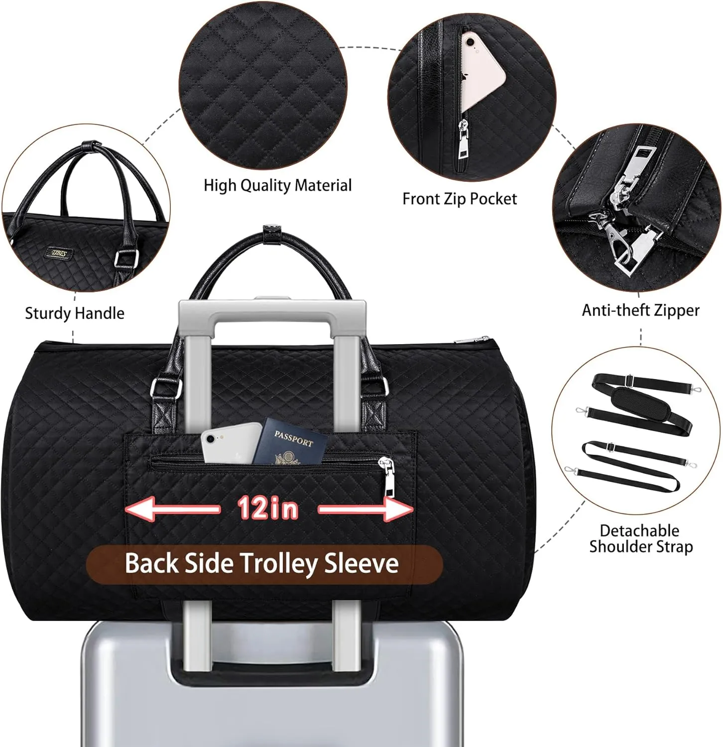Convertible Garment Duffel Bag for Travel - Carry On Garment Bags With Toiletry Bag Large Weekender Bag for Men Women 2 in 1 Hanging Suitcase Suit Travel Duffel Overnight Bags 4pcs Set