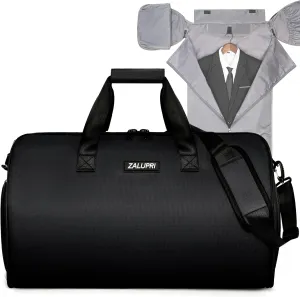 Convertible Garment Duffel Bag with Shoe Compartment,ZALUPRI Carry on Garment Bag for Men Women 2 in 1 Hanging Suitcase Suit Weekend Travel Bag, Black