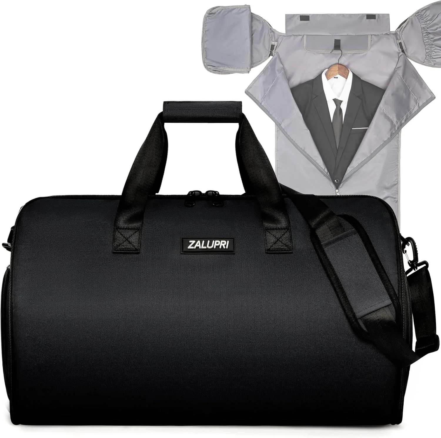 Convertible Garment Duffel Bag with Shoe Compartment,ZALUPRI Carry on Garment Bag for Men Women 2 in 1 Hanging Suitcase Suit Weekend Travel Bag, Black