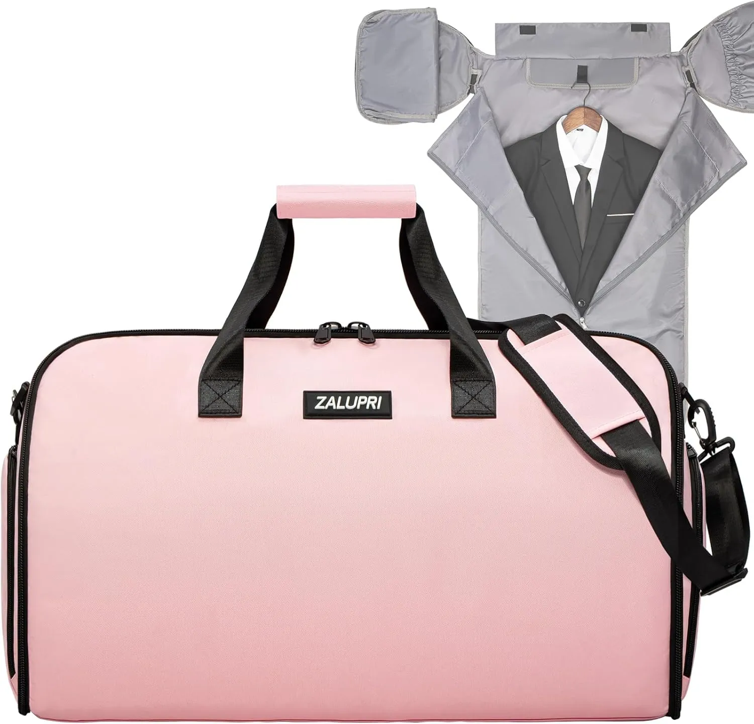 Convertible Garment Duffel Bag with Shoe Compartment,ZALUPRI Carry on Garment Bag for Men Women 2 in 1 Hanging Suitcase Suit Weekend Travel Bag, Pink