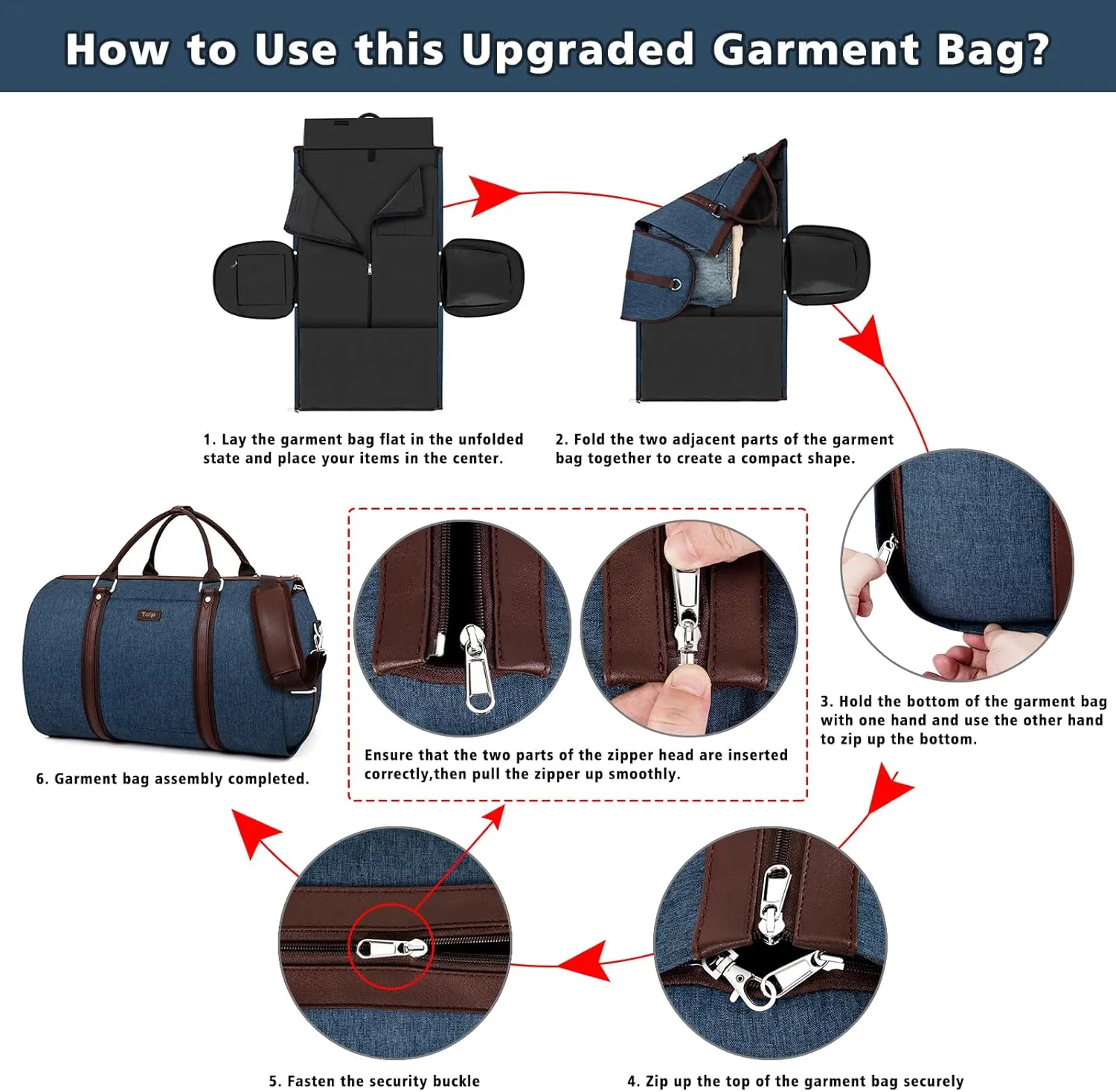 Convertible Garment Duffle Bags for Travel - Carry on Garment Bag for Men Women Large Travel Duffel Bag with Crossbody Bag 4pcs Set, 2 in 1 Hanging Suit Dress Clothes Travel Bag