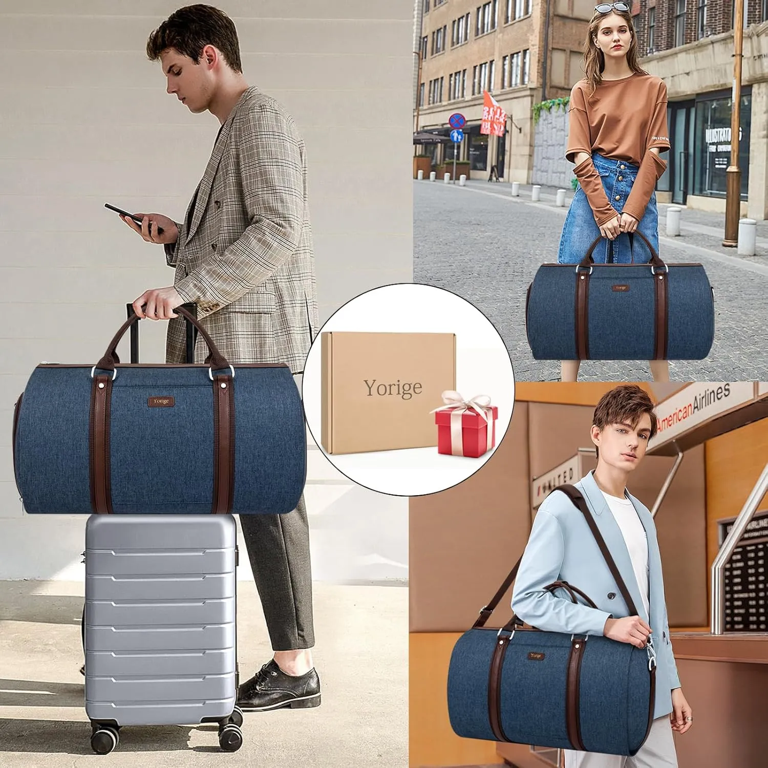 Convertible Garment Duffle Bags for Travel - Carry on Garment Bag for Men Women Large Travel Duffel Bag with Crossbody Bag 4pcs Set, 2 in 1 Hanging Suit Dress Clothes Travel Bag