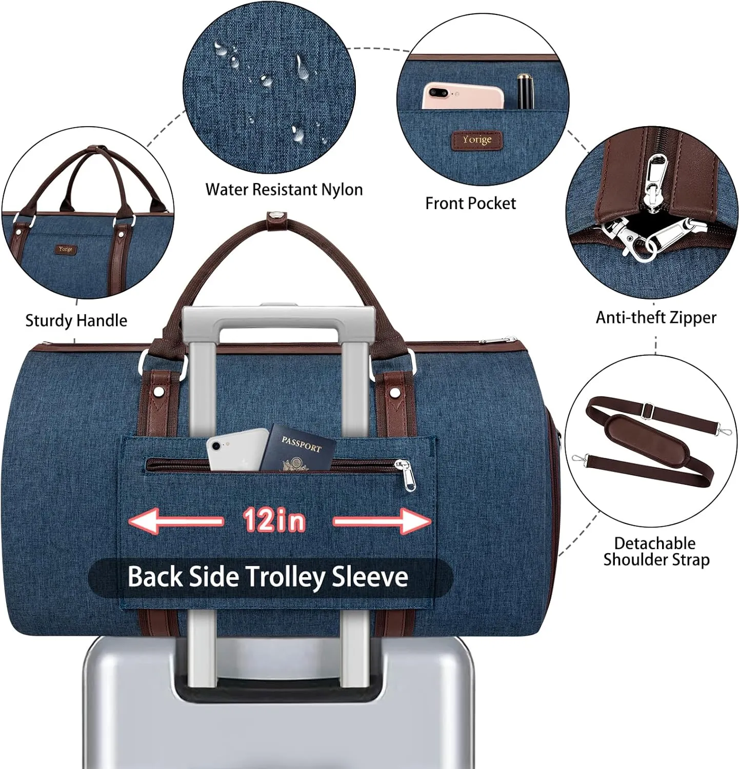 Convertible Garment Duffle Bags for Travel - Carry on Garment Bag for Men Women Large Travel Duffel Bag with Crossbody Bag 4pcs Set, 2 in 1 Hanging Suit Dress Clothes Travel Bag