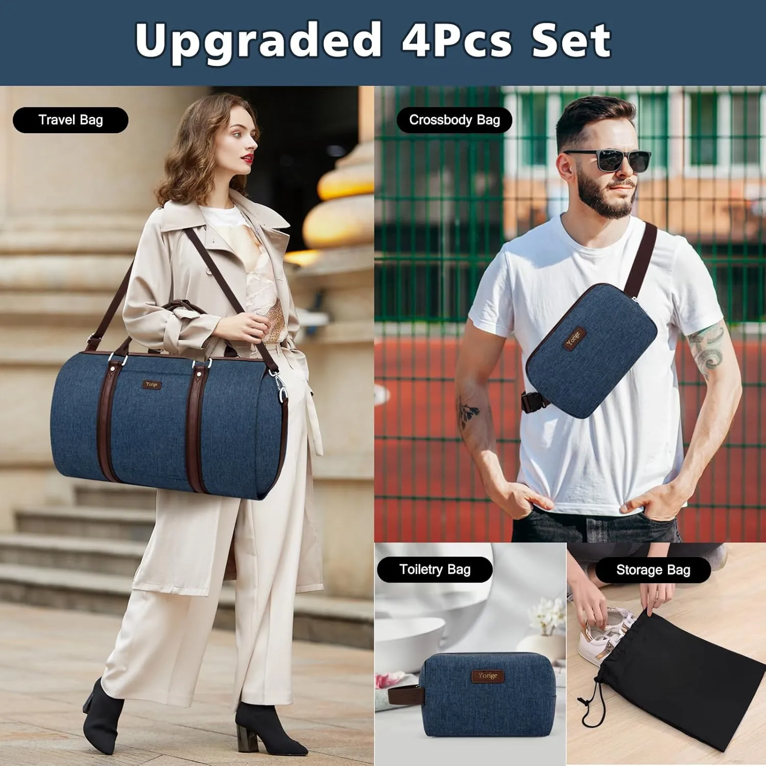 Convertible Garment Duffle Bags for Travel - Carry on Garment Bag for Men Women Large Travel Duffel Bag with Crossbody Bag 4pcs Set, 2 in 1 Hanging Suit Dress Clothes Travel Bag