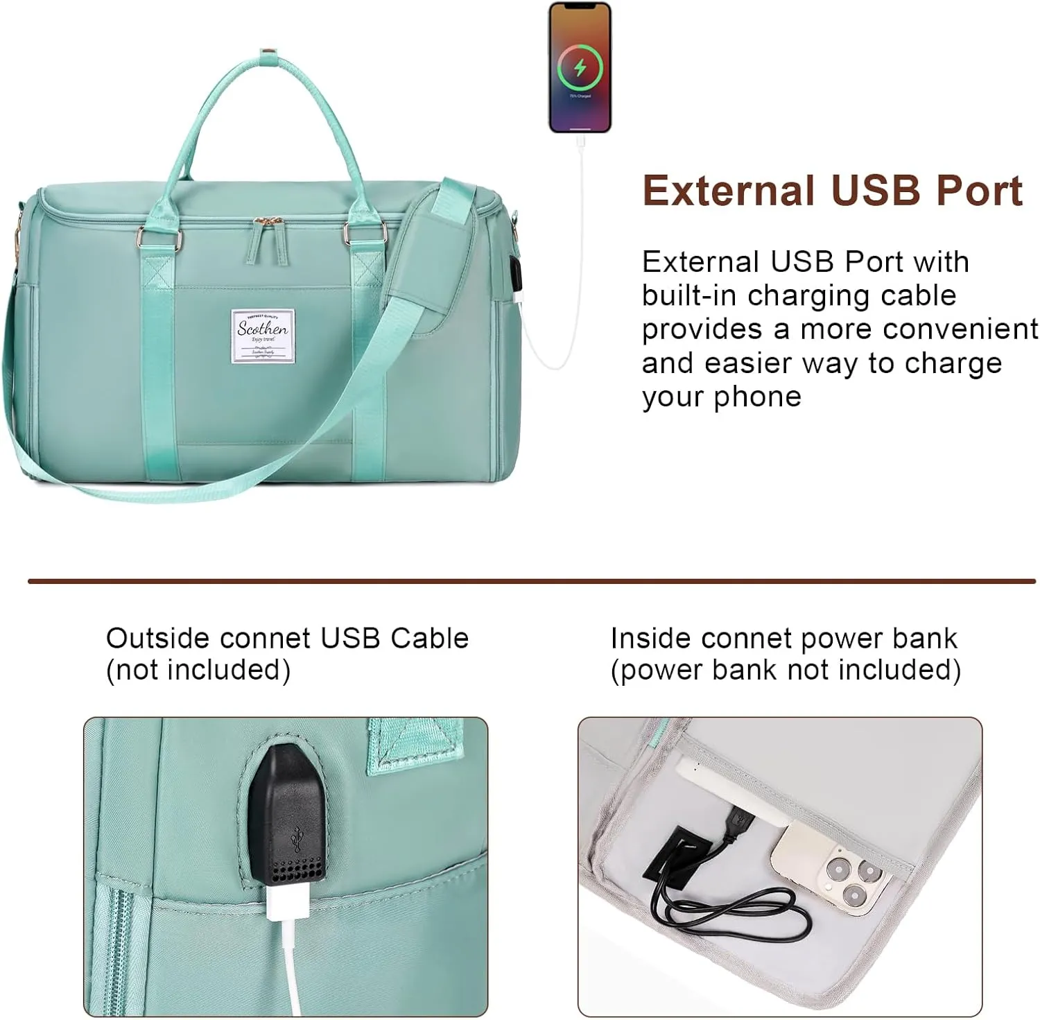 Convertible Travel Garment Bag, Carry On Garment Duffle Bag with Toiletry and Shoe bag, Garment Bags for Travel, 2 in 1 Hanging Dress Suitcase Suit Travel Bags for Women with USB Charging Port